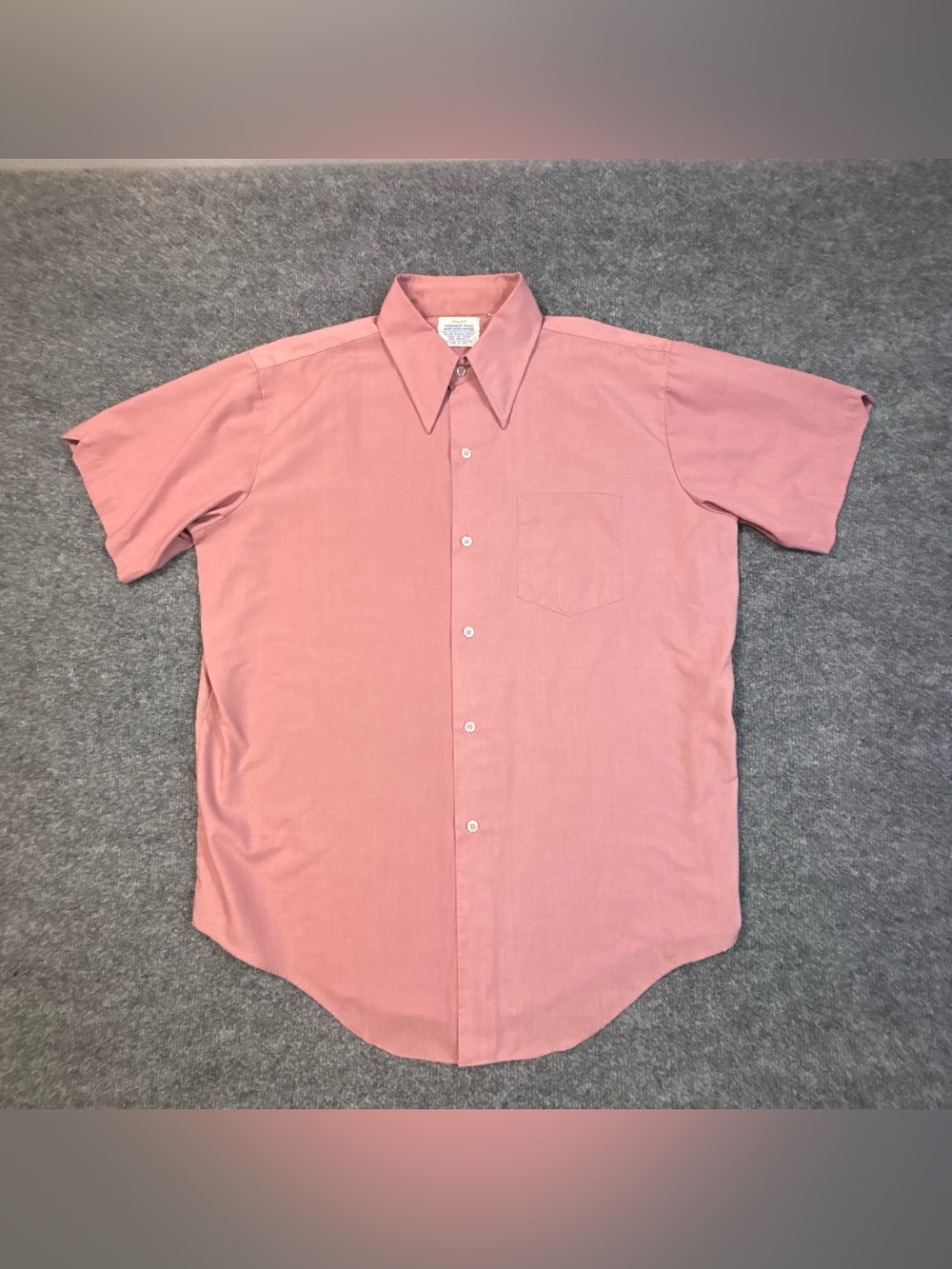 VTG 60s 70s Permanent Press Button up Collared Shirt Park Ave Salmon Pink 16 1/2 - Picture 2 of 13